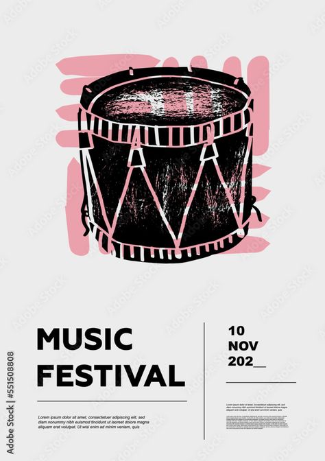 Festival Set Design, Music Club Poster, Art Workshop Poster, Competition Poster Design, Drum Illustration, Music Festival Poster Design, Festival Graphic Design, Music Campaign, Music Festival Flyer