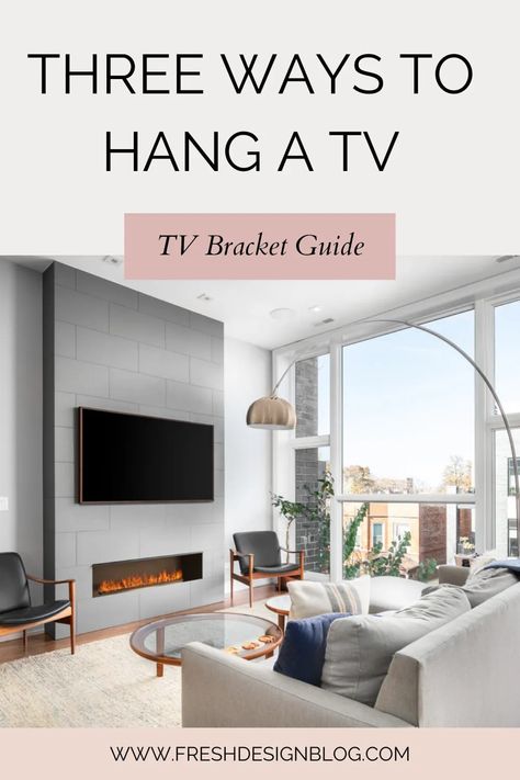 Discover three perfect ways to hang a wall mounted TV in your home Tv Bracket Ideas Tv Wall Mount, Tv On Wall, High Tech Kitchen, Hanging Tv On Wall, Tv Height, Hanging Tv, Living/dining Room, Blogger Inspiration, Chimney Breast