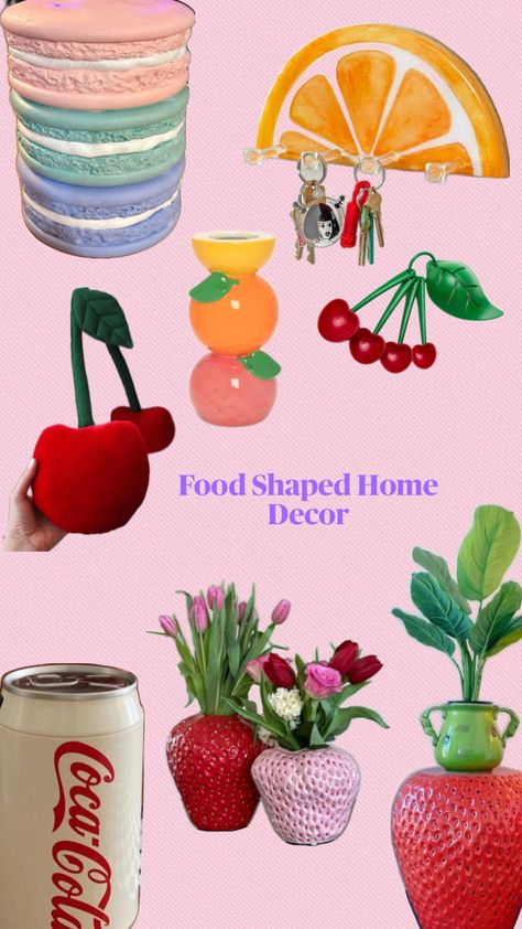 Funky food shaped home decor, strawberry stool, macaron, home goods Funky Food, Pastel Kitchen, Food Shapes, Food Decoration, Macarons, Home Goods, Pastel, Home Decor, Home Décor