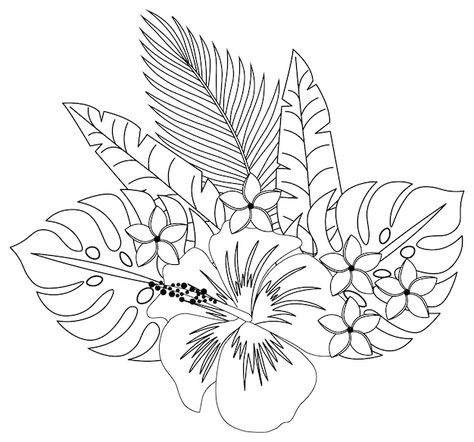 Hawaii Native Plants, Jungle Plants Drawing, Tropical Plants Drawing, Jungle Drawings, Tropical Flowers Drawing, Tropical Leaves Drawing, Tropical Leaves Tattoo, Printable Drawings, Jungle Drawing