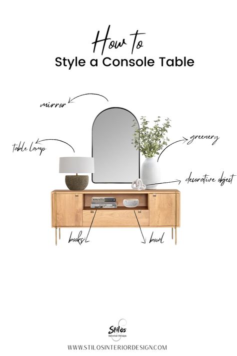 Console Table Ideas, Style A Console Table, How To Style A Console Table, Interior Styles Guide, Behind Sofa, Interior Design Principles, Console Table Styling, Console Table Decorating, Interior Design Guide