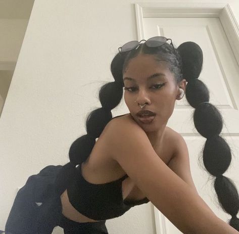 2 Bubble Ponytail Hairstyles, Low Pony Hairstyles Black Natural, 2 Bubble Ponytail, Twin Braids Hairstyles Black, Bubble Braid Hairstyles Black Women, Twin Ponytail Hairstyles, Nubian Hairstyles, Poodle Braids, Low Pony Hairstyles