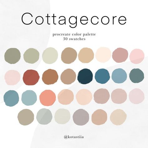 Cottagecore Color Palette for Procreate 30 Handpicked | Etsy Cottagecore Color Palette, Colour Harmonies, Color Palette For Procreate, Color Palets, Earth Tone Color Palette, Earth Tone Color, Palette Design, Color Picker, Pastel Colour Palette