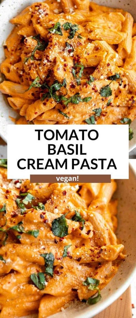 Meat Free Pasta Recipes, Tomato Basil Cream Sauce, Basil Cream Sauce, Dairy Free Pasta Recipes, Pasta Recipes Video, Tomato Basil Pasta Sauce, Vegan Pasta Sauce, Everyday Dinners, Basil Pasta Sauce