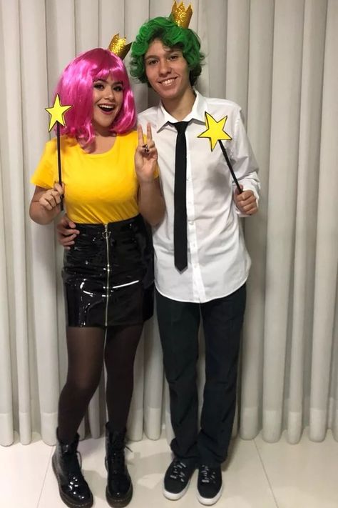 Fantasy Boyfriend, Easy Diy Couples Costumes, Cosmo E Wanda, Wanda Costume, Cosmo Und Wanda, Cosmo And Wanda Costume, Boyfriend Dress, Cosmo Wanda, Couples Costumes Creative