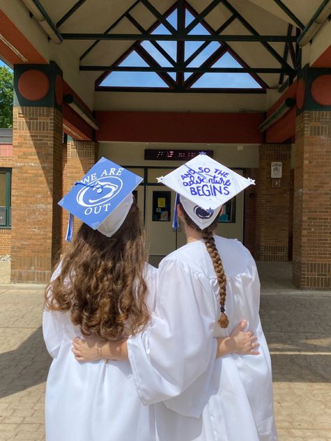 I hope you like my twin sister and I’s cap I really wanted a quote but wanted to rep my school too and I think it turned out pretty well! 💙 #pennstate Psu Grad Cap, Penn State Grad Cap, Penn State Graduation Cap, Penn State Graduation, We Are Penn State, Bed Party, Dream Collage, Grad Cap Ideas, Penn State University