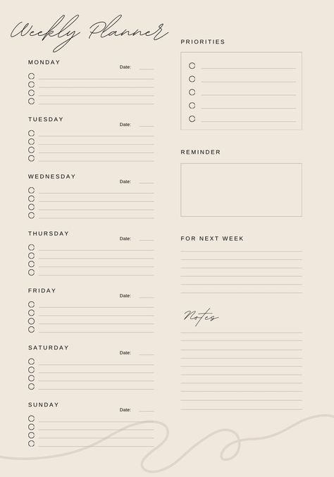 Weekly planner - delicate - minimalist - printable - PDF - template - to make your life easier Ipad Planner Template Free Weekly, Printable Agenda Pages Free, Weekly Template Planner, Good Notes Planner Template, Weekly Planner Template Aesthetic, Weekly Planner Template Goodnotes, Aesthetic Planer, Weekly Planner Aesthetic, Goodnotes Planner Template