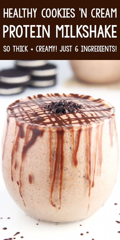 Healthy Chocolate Milkshake Recipe, Cookies And Cream Protein Shake, Protein Milkshake Recipe, Oreo Protein Shake, Healthy Chocolate Milk, Healthy Chocolate Milkshake, Cookies And Cream Protein, Healthy Chocolate Shakes, Healthy Milkshake Recipes