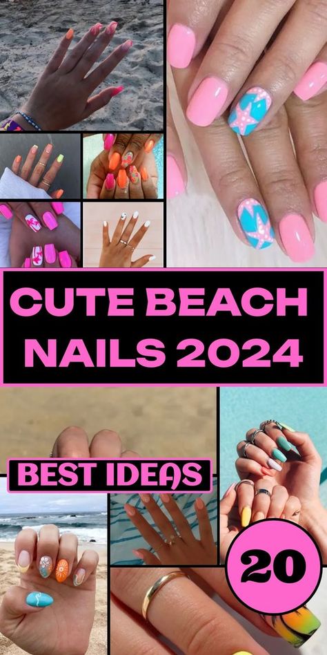 Discover 20 cute beach nails designs you'll adore for a fabulous summer. Our collection includes simple acrylic ideas, stunning white nails, and trendy almond shapes. Perfect for 2024, these gel and acrylic designs will keep your nails looking fresh and stylish. From blue nails to French tips, find the perfect beach-ready look that suits your style. Get inspired with our top beach nail designs. Manicure For Vacation, Beach 2024 Nails, Summer Vacation Nail Designs, Cruise Nail Art Designs, Nail Art Designs Vacation, Nails For Aruba Vacation, Nail Color For Beach Vacation Summer, Aruba Vacation Nails, Nails For Summer Vacation Beach