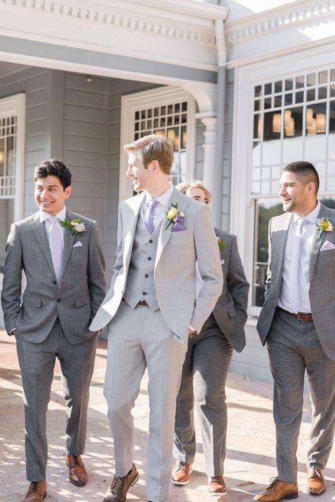 Groomsmen Suits Purple, Grey And Lavender Suits For Men, Groom Suit Purple Wedding, Lavender Mens Wedding Attire, Purple Grey Wedding, Lavender Suit Men Wedding, Groomsmen Grey Suits, Lilac Wedding Suit, Purple Grey Wedding Theme