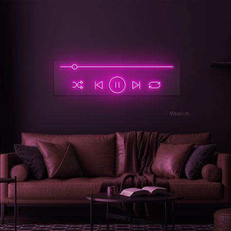 Dual Gaming Room, Pink Music Studio, Podcast Decor Ideas, Podcast Room Ideas At Home, Podcast Room Design, Neon Light Ideas, Trippy Living Room, Home Studio Music Room, Music Studio Room Design