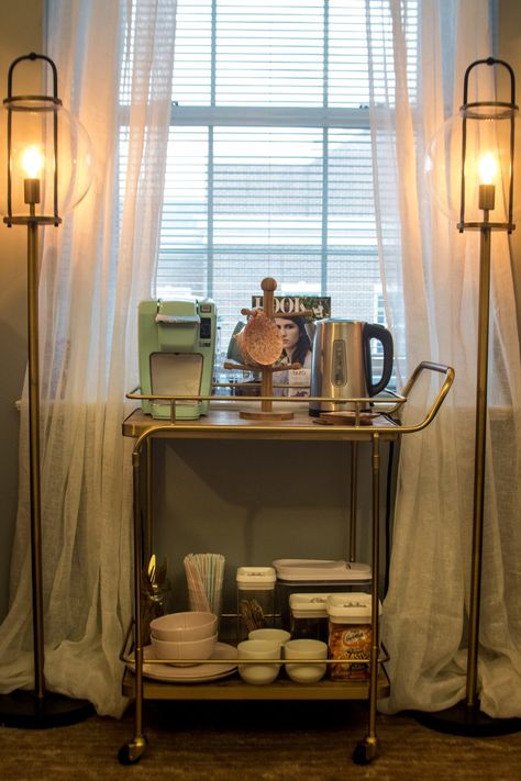 Coffee cart set up in a dorm room