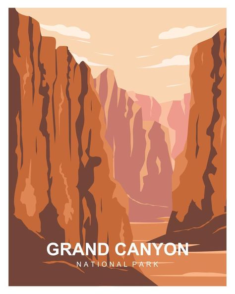 Grand Canyon Illustration, Canyon Illustration, Arizona Illustration, Grand Canyon Art, The Wave Arizona, Park Illustration, Poster Flat, Grand Canyon Arizona, A6 Notebook