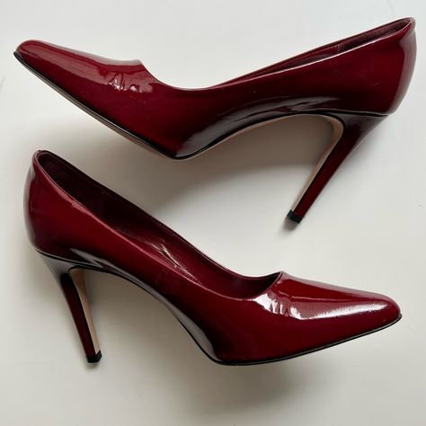 New In Box With Original Tags And Dust Bag. Never Worn, Brand New. Cherry Red Heels, Red Prom Heels, Red Heels Prom, Cherry Red Outfit, Dark Red Heels, Dark Red Shoes, Corporate Fits, Maroon Heels, Red Heel Boots