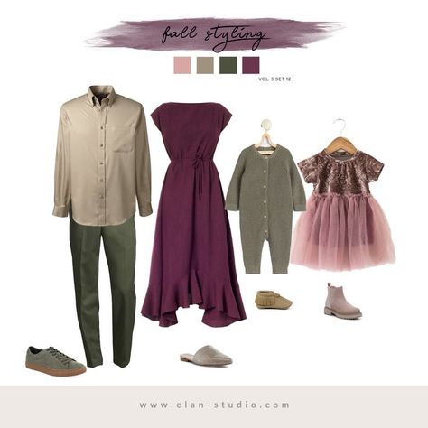 What to Wear: Fall Family Photography Session Elan Studio www.elan-studio.com Vol 5. Set 12 Olive, Tan, Mauve, Plum Purple Fall Picture Outfits, Family Photos Plum Color Palettes, Family Photos Purple Color Palettes, Plum Color Family Photos, Dark Purple Family Pictures Outfits, Red Couch Family Photos, Fall Purple Outfits, Plum And Olive Outfit, Green And Purple Family Photo Outfits