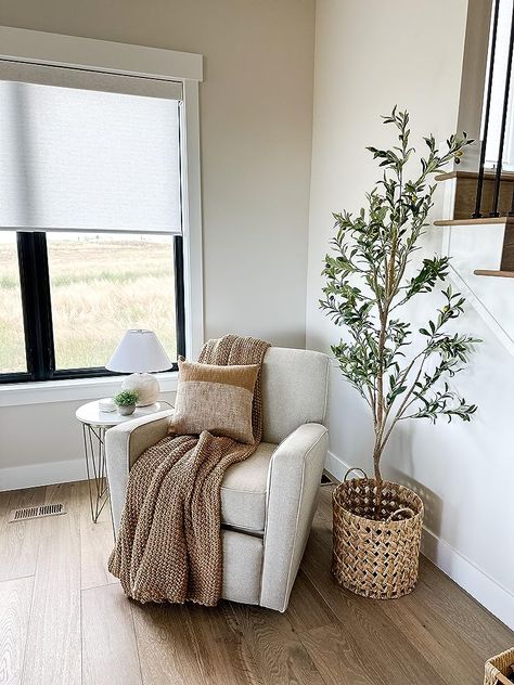 Living Room Corner Furniture, Bedroom Reading Corner, Corner Sofa And Chair, Sitting Nook, Artificial Olive Tree, Tree Faux, Bedroom Seating Area, Corner Furniture, Comfy Bedroom