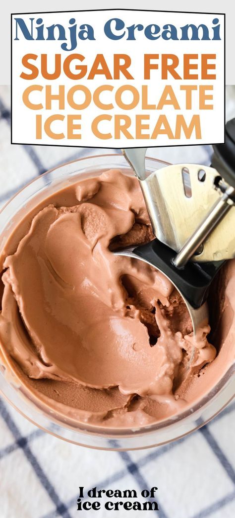 If you're looking for a sugar free, low carb chocolate ice cream recipe to make in the Ninja Creami, this is it! It's so easy, so good, and nobody will know it's a healthy option! Creamy Ice Cream Recipe, Ninja Creami Ice Cream Recipes Low Carb, Low Cal Ninja Creami Recipes, Ninja Creami Chocolate Ice Cream, Chocolate Gelato Recipe, Healthy Chocolate Ice Cream, Ninja Creamy, Ninja Ice Cream Recipe, Sugar Free Ice Cream