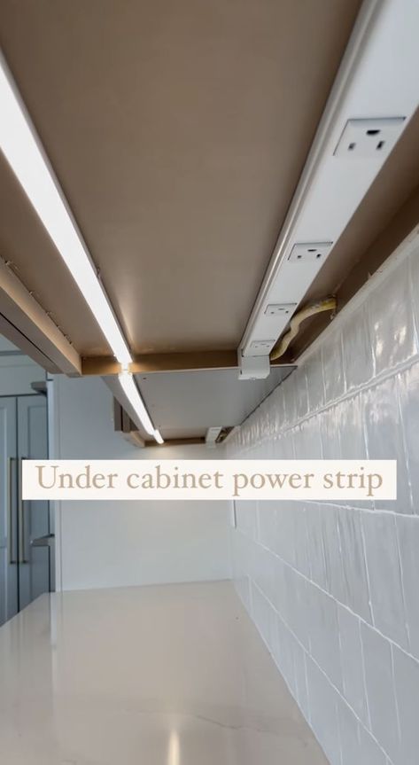 Under Kitchen Lights, Undermount Lighting Kitchen Cabinets, Plugs Under Kitchen Cabinets, Hidden Kitchen Plugs, Puck Lights Ideas Kitchen, Waterfall Island Electrical Outlet, Kitchen Underlighting, Lighted Cabinets In Kitchen, Light Switch On Side Of Cabinet