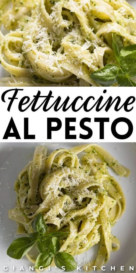 Fettuccine al pesto is so simple, easy to make, and just what you need for a quick lunch or dinner. This fettuccine al pesto dish is packed with flavor and is made with simple ingredients like basil, pine nuts, garlic, olive oil, and cheese. Fettuccine al pesto is creamy and so delicious--great for a quick meal! Try this simple fettuccine al pesto today! Fetuccini Alfredo, Easy Fettuccine, Pesto Dishes, Homemade Fettuccine, Fettuccine Pasta, Rice Side Dishes, Garlic Olive Oil, Quick Lunch, Quick Meal