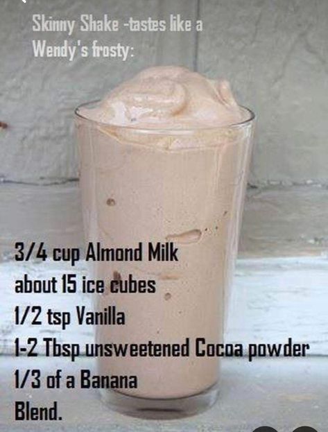 Almond Milk Smoothie Recipes, Wendy's Frosty, Resep Starbuck, Super Healthy Smoothie Recipes, Easy Healthy Smoothie Recipes, Super Healthy Smoothies, Chocolate Frosty, Bbq Summer, Resep Smoothie