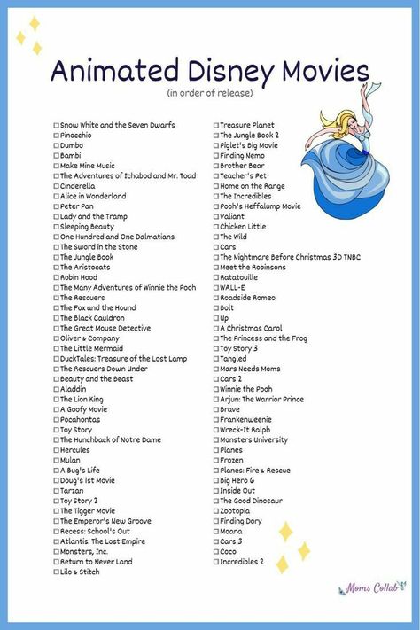 Disney Bucket List Movies, Disney Movies In Order Of Release, Disney Movie Watch List, Non Disney Animated Movies, Bucket List Movies To Watch, All Disney Movies In Order, Disney Film Checklist, Disney Checklist Movie, Disney Animated Movies List