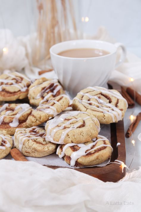 Cinnamon Roll Cookies (Gluten-Free Dairy-Free) Almond Pillow Cookies, Pillow Cookies, Gluten Free Cinnamon, Cinnamon Roll Cookies, Dairy Free Cookies, Roll Cookies, Sugar Cookie Dough, No Bake Snacks, Cinnamon Swirl