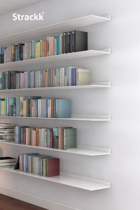 Floating Wall Shelves White, Custom Shelf, Minimalist Shelves, Floating Bookshelves, Floating Wall Shelf, Home Library Design, Wall Shelves Design, Modern Bookcase, Wall Bookshelves