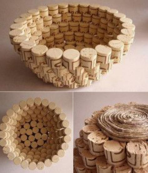 baskets Diy Fruit Bowl, Cork Crafts Christmas, Simple Craft Ideas, Cork Crafts Diy, Wine Cork Projects, Wine Cork Diy Crafts, Wine Cork Diy, Wine Cork Art, Cork Ornaments