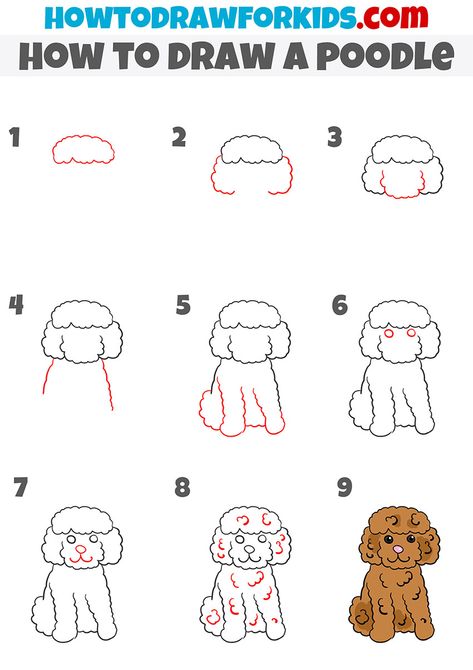 how to draw a poodle step by step How To Draw Cartoon Dogs Step By Step, Poodle Drawing Sketch, How To Draw A Fluffy Dog, Dog Doodle Step By Step, How To Draw Poodle Dogs, Drawing Poodles Dog, How To Draw A Poodle Step By Step, How To Draw A Labradoodle, Cavapoo Drawing Easy