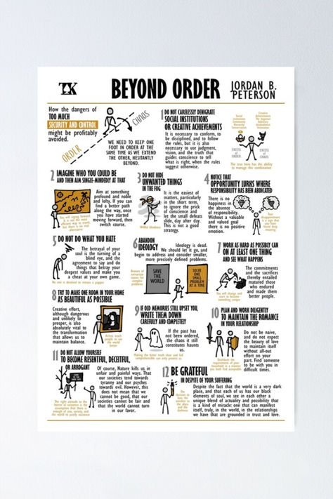 This amazing visual summary will help you remember all 12 rules from the book Beyond Order written by Jordan B. Peterson. Read the book. beyond order 12 rules for life jordan peterson jbp psychology meaning visual memo non fiction book book lovers read more visual summary bookart order and chaos self knowledge education Self Authoring Jordan Peterson, The Art Of Seduction Book Summary, Visual Books, Psychology Meaning, Books Summary, Visual Summary, Book Infographic, 12 Rules For Life, Self Knowledge