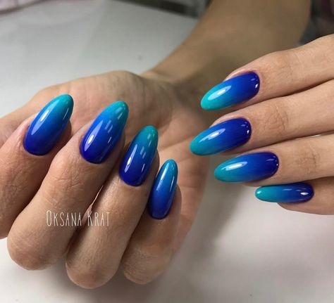 Royal Blue and turquoise ombre nail art - The Best 12 Ombre Nail Art – French fades, unicorn and more Nail Polish Ombre, Gold Glittery Nails, Trending Nail Polish Colors, Nails Pictures, Ombre Nail Art, Red Ombre Nails, Purple Ombre Nails, Blue Ombre Nails, Blue Nail Art Designs