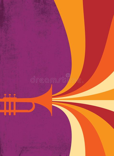 Jazz Horn Blast: Red, Violet. Hot jazz, cool jazz, the trumpets play on! This dy , #Affiliate, #Hot, #Violet, #cool, #jazz, #Horn #ad Trumpet Illustration Graphic Design, Jazz Color Palette, Jazz Graphic Design, Old Jazz Aesthetic, Jazz Moodboard, Symphony Aesthetic, Jazz Poster Design, Trumpet Illustration, Pamphlet Ideas