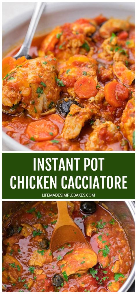 This rich savory chicken covered in a red wine tomato sauce is an Italian classic! Load the sauce with bell peppers, mushrooms and herbs to get a delicious meal that you can whip up in your Instant Pot!  #instantpotchickencacciatore #chickencacciatore #instantpotchicken #italianchicken #howtomakechickencacciatore Instant Pot Chicken Cacciatore Recipe, Red Wine Tomato Sauce, Instant Pot Chicken Cacciatore, Simple Spinach Salad, Cacciatore Recipes, Chicken Cacciatore Recipe, Chicken Cacciatore, Savory Chicken, Noodle Soup Recipes