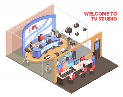 Broadcast Studio, Plateau Tv, Studio Illustration, Studio Floor Plans, Photography Studio Design, Berita Tv, Live Tv Show, School Tv, Studio Layout