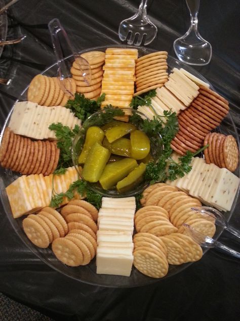 Cheese Cracker Tray, Mini Pickles, Cheese And Cracker Tray, Cracker Tray, Diy Cheese, Fruit Trays, Party Tray, Cheese Trays, Banana Peppers