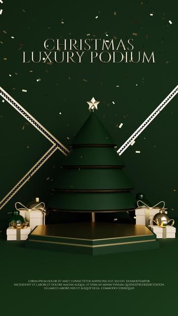 Christmas 3d Design, Freepik Christmas, Merry Christmas Poster Design, Christmas Advertising Design, Christmas Gift Videos, Luxury Advertising, Christmas Poster Design, Christmas Tree Poster, Christmas Tree Gold