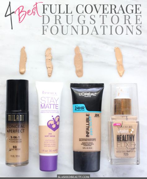 Need coverage on a budget? Check out the top 4 full coverage drugstore foundations! | Slashed Beauty Full Coverage Drugstore Foundation, Natural Hair Mask, Drugstore Foundation, Budget Beauty, Boost Hair Growth, Full Coverage Foundation, Makeup Guide, Drugstore Makeup, Top 4