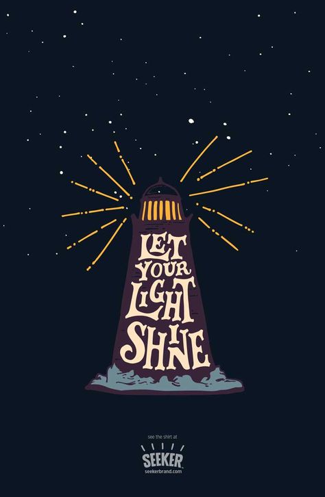 Seriously, how can you not love this “Let Your Light Shine” illustration by @euaregeneius? Available now in men’s (http://seekerbrand.com/products/let-your-light-shine-mens-shirt) and women’s (http://seekerbrand.com/products/let-your-light-shine-womens-shirt) shirts, and maybe coming soon as a…poster? (But shh! don’t tell anyone!) #beaseeker #tshirt #poster Lighthouse Bulletin Board, Let Your Light Shine Bulletin Board, Shine Illustration, Faith Illustration, Tshirt Poster, Camping Illustration, Nautical Classroom, Light Illustration, Church Bulletin Boards