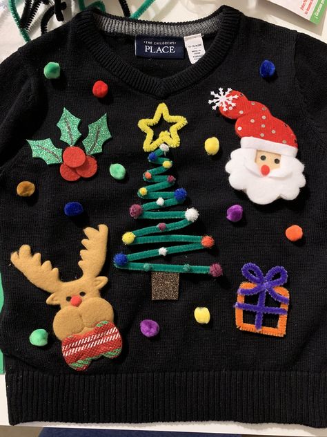 Ugly Sueter Christmas, Diy Ugly Sweater Ideas For Kids, Ugly Sweater Ideas For Kids, Diy Ugly Xmas Sweater, Easy Ugly Christmas Sweater, Christmas Sweater Diy, Ugly Christmas Sweater Diy Funny, Ugly Sweater Ideas, Ugly Christmas Sweater Outfit