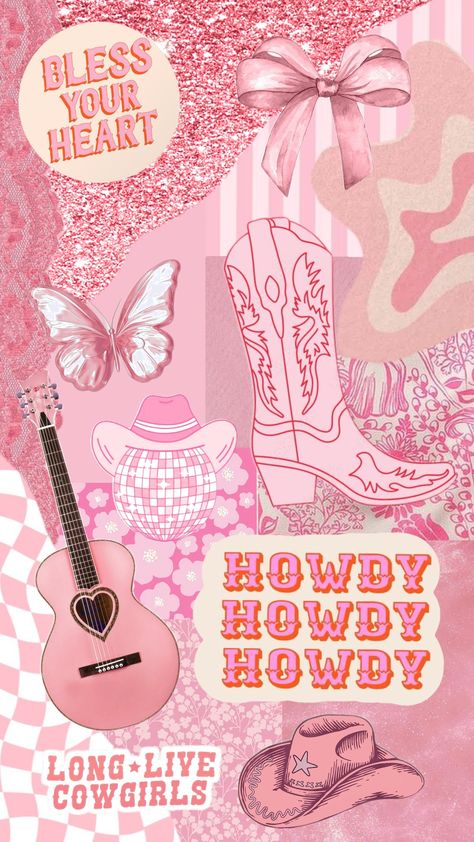 Pink Cowgirl #cowgirl #dollyparton #dustypink Cowgirl Print Wallpaper, Cute Brown And Pink Wallpaper, Disco Cowboy Wallpaper, Country Preppy Wallpaper, Christian Cowgirl Wallpaper, Pink Western Background, Disco Cowgirl Wallpaper Iphone, Cowgirl Style Outfits Pink, Preppy Wallpaper Cowgirl