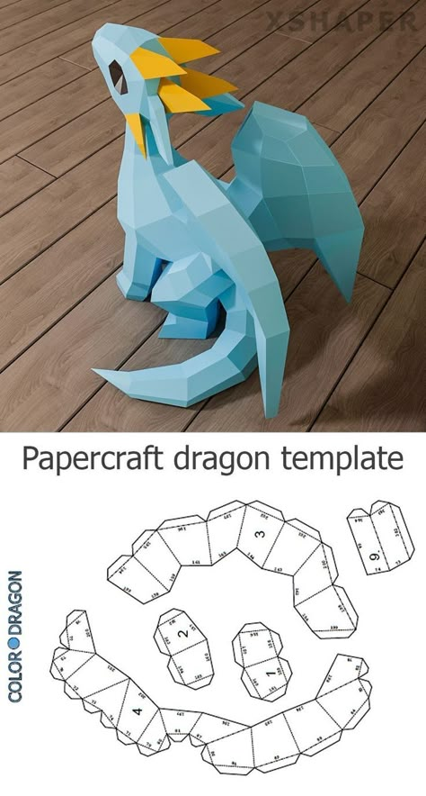 Paper Dragon Template, Dragon Template, Papercraft Templates Printables, 3d Tiskárna, 3d Templates, Vika Papper, Paper Dragon, Origami Dragon, Origami Patterns