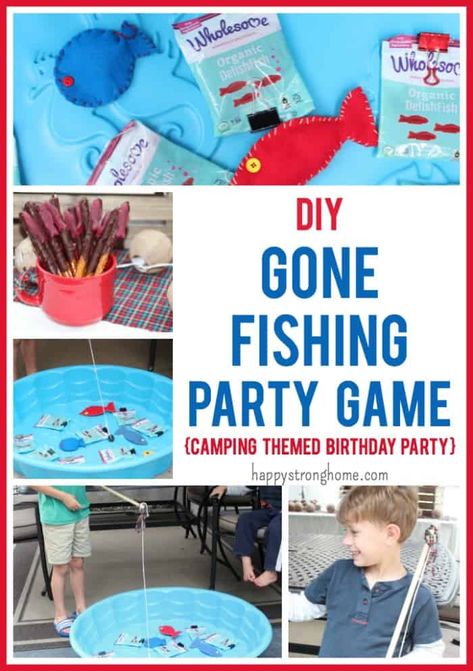 Fishing Theme Party Games, Fish Birthday Party Ideas, Fishing Games For Kids Party, Fishing Birthday Party Games, Fishing Party Games, Kids Fishing Birthday Party, Fishing Party Ideas, Camping Birthday Party Games, Fishing Birthday Party Ideas