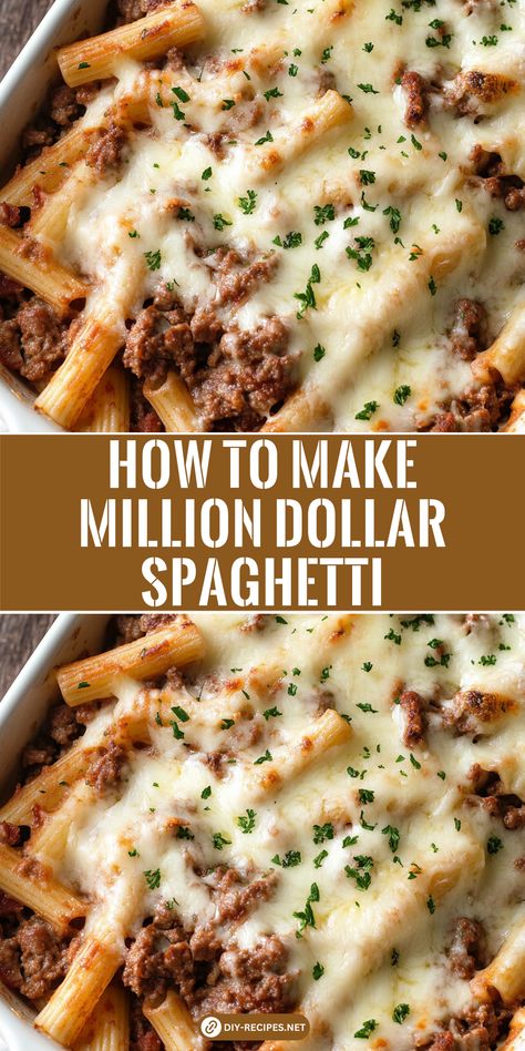 Learn how to make Million Dollar Spaghetti, a delicious layered pasta dish with a creamy cheese center and savory meat sauce. Leftover Spaghetti Ideas, Tik Tok Pasta, Million Dollar Spaghetti Recipe, Million Dollar Spaghetti Casserole, Best Spaghetti Recipe, Layered Pasta, Spaghetti Bake, Leftover Spaghetti, Million Dollar Spaghetti