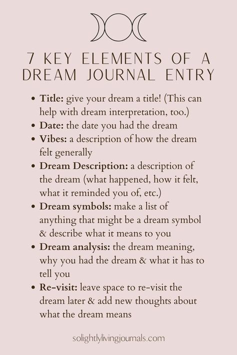 pink background, black text, title & bullet pointed list; top of image outline of full moon with a crescent moon on either side How To Remember Dreams, Dream Psychology, Dream Analysis, Journal Business, Journal Tips, Understanding Dreams, Aura Quotes, Dream Diary, Dream Dream