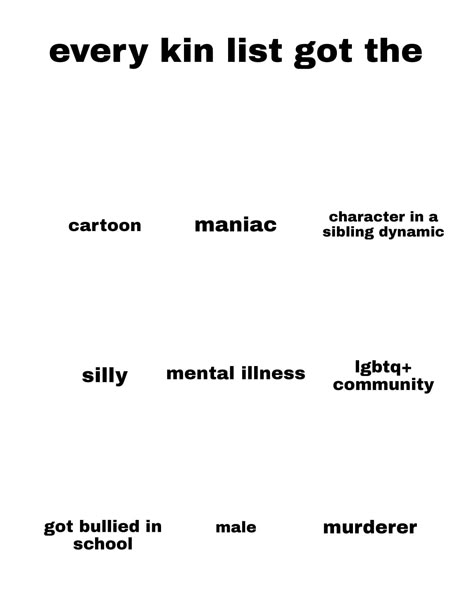 Characters I Relate To Template, Character That I Kin Relate To Template, Kinnie List Template, Characters Im Like Template, Fictional Crush Check Template, Every Group Has Template, Every Kinlist Got The Template, Slander Pyramids Template, Kin Assigning My Family Template