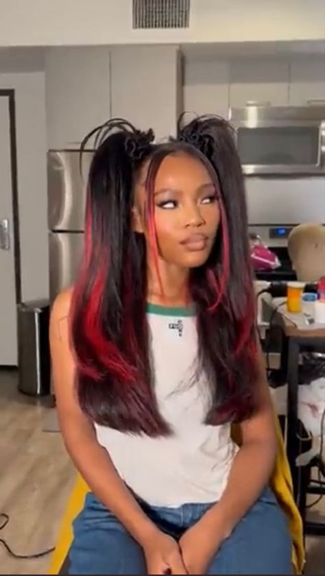 Black Rockstar Hairstyles, Heart Hairstyles Black Women, 90s Pigtails Black Women, Bratz Hairstyles Black Women, Fun Hairstyles Black Women, Festival Hair Black Women, Rockstar Hairstyles Black Women, 90 Hairstyles 90s Hair Black Women, Brats Hairstyles