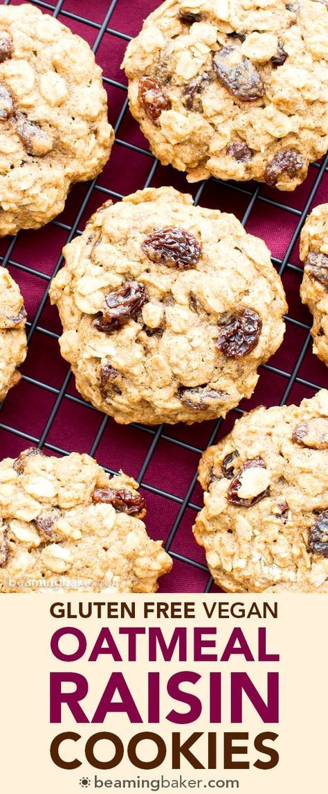 Gluten Free Oatmeal Raisin Cookies, Soft And Chewy Oatmeal Cookies, Beaming Baker, Vegan Oatmeal Raisin Cookies, Chewy Oatmeal Cookies, Vegan Oatmeal, Oatmeal Cookies Chewy, Oatmeal Raisin Cookies, Raisin Cookies