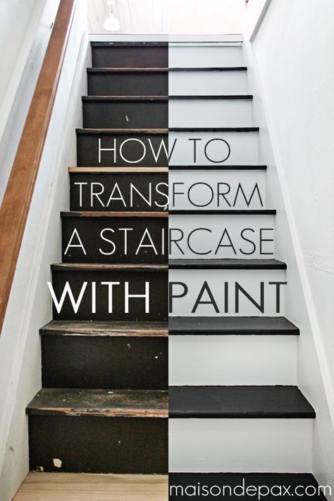 Step by step instructions on how to paint stairs - amazing transformation! maisondepax.com #diy #tutorial #farmhouse #staircase #maisondepax Stairs Makeover Ideas, Stairs Renovation, Painted Staircases, Stair Makeover, Diy Staircase, Stairs Makeover, Stairs Ideas, Staircase Makeover, Stair Remodel