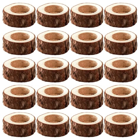 PRICES MAY VARY. You will get 20 pack wood tealight candle holders in bulk. Dimensions approx: dia: 2.36 inch (6 cm), height: 1 inch (2.5 cm); Cavity dia: 1.57 inch (4 cm), height: 0.59'' (1.5 cm). Natural wooden tree stump candle holder, unique appearance creates a romantic and elegant ambience Quality nature pine wood slabs are cut and polished finely with nature rings, smooth and flat. Note: Some wood barks may partially fall from the wood slices You can put tea lights in them and they worked Tree Stump Candle Holder, Wood Tea Light Holder, Candle Holder Wood, Pillar Candle Stand, Electronic Candles, Small Candle Holders, Rustic Candle Holders, Rustic Candles, Tealight Candle Holder