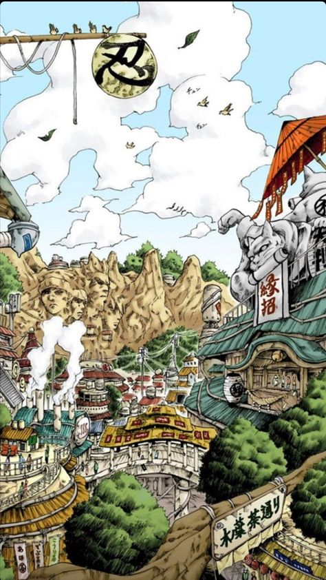 Naruto Konoha Village Wallpaper, Naruto Leaf Village, Konoha Village, Naruto Wallpaper Iphone, Anime Places, Naruto Gaara, Japanese Artwork, Naruto Manga, Cool Anime Wallpapers